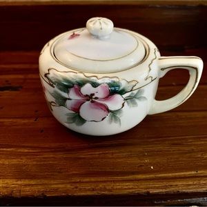 VTG Hand Painted Nippon Sugar Bowl with Lid from Japan Pink trimmed in Gold